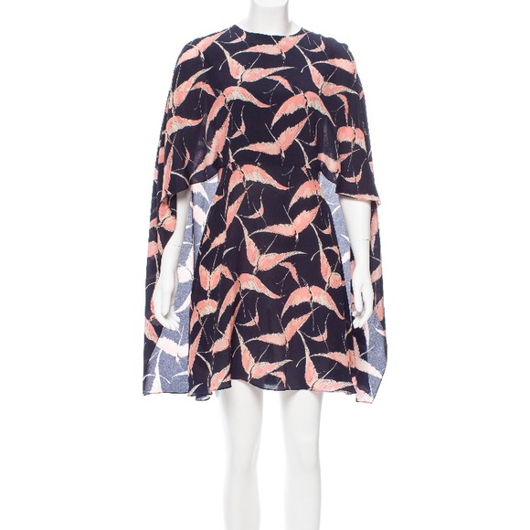 Valentino Silk Bird Print Cape Dress - Picture 2 of 6